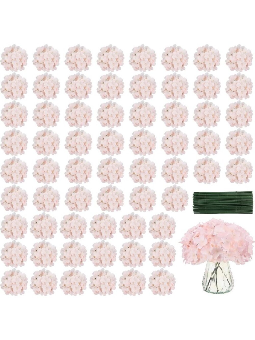 64 PCS Pink Hydrangea Silk Flowers for Wedding Decor, Centerpieces & DIY